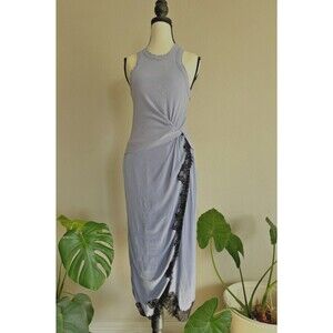 Anthropologie Keeley Twofer Dusty Lavender Lace Trim Midi Dress S Twist Waist